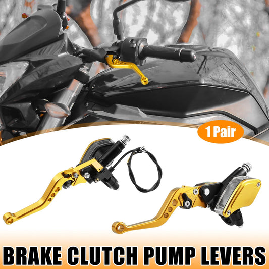 Pair Brake Clutch Pump Lever 7/8" 22mm Motorcycle Handlebar Gold Tone