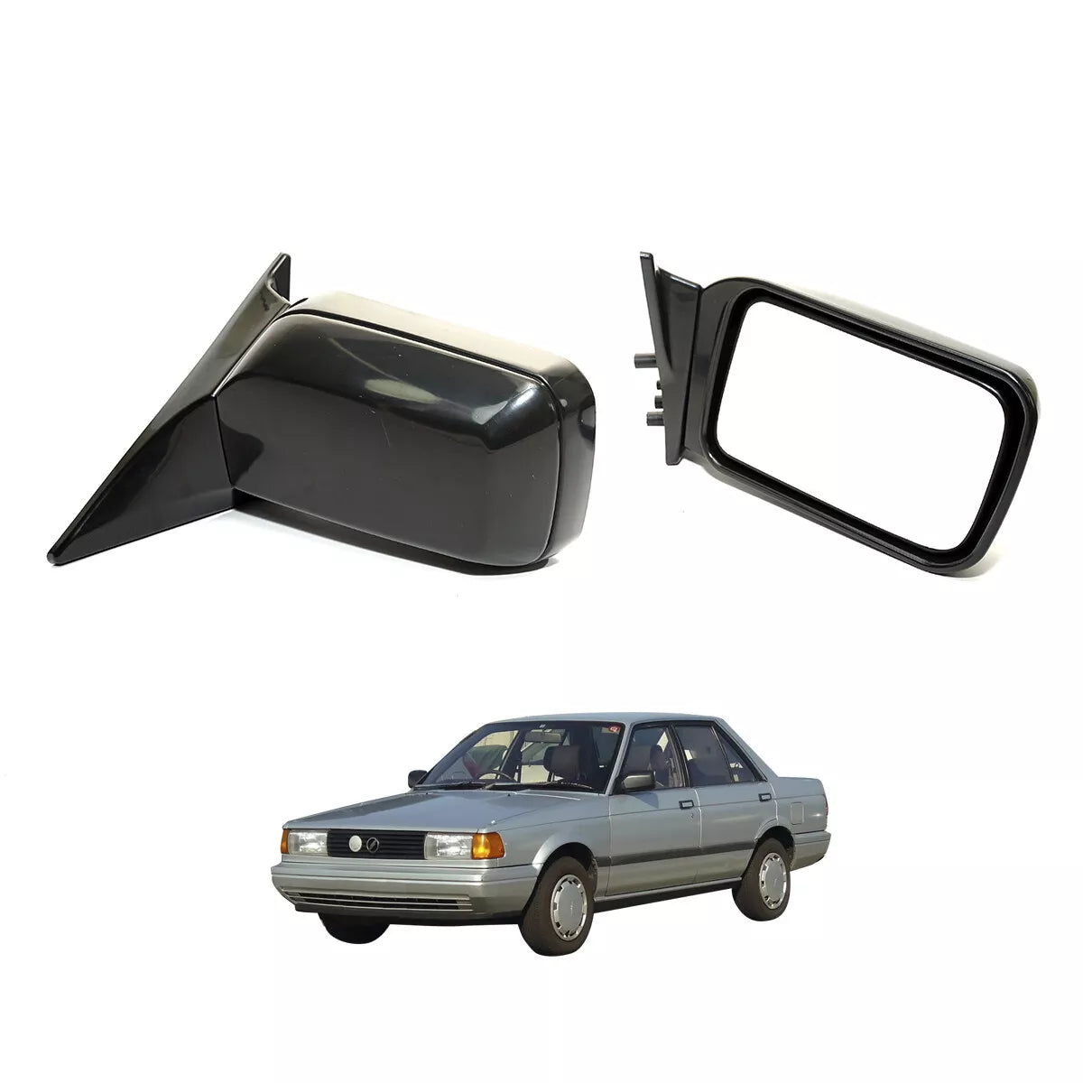 Black Door Mirror x2 for Nissan Sunny Sentra B12 Sedan 1985-1990