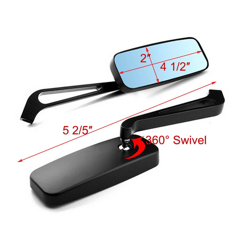 Black Rectangle Motorcycle Mirrors for Harley Road Glide, Touring, Road King