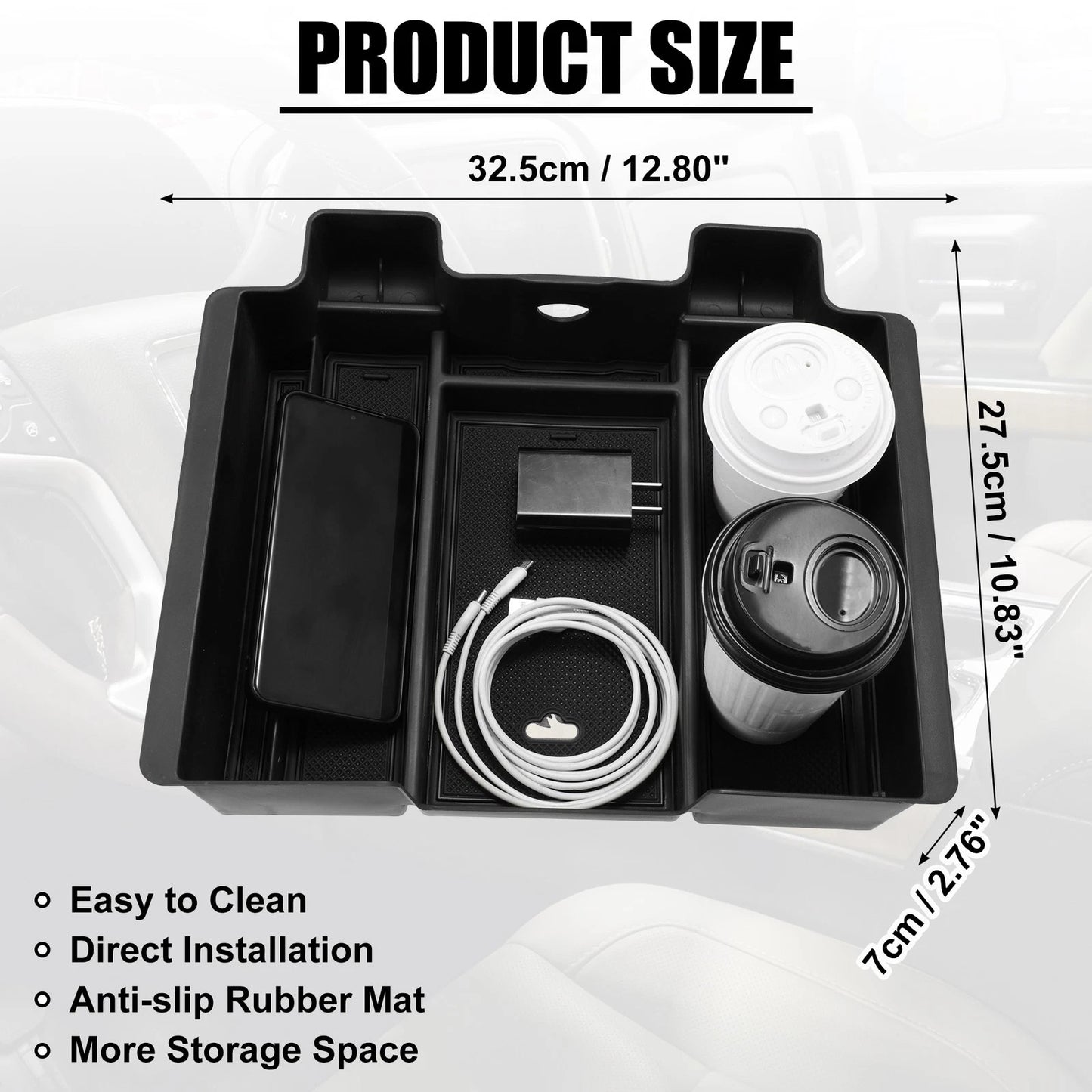 Center Console Tray Panels Organizer Box Full Size for Chevy Silverado Black