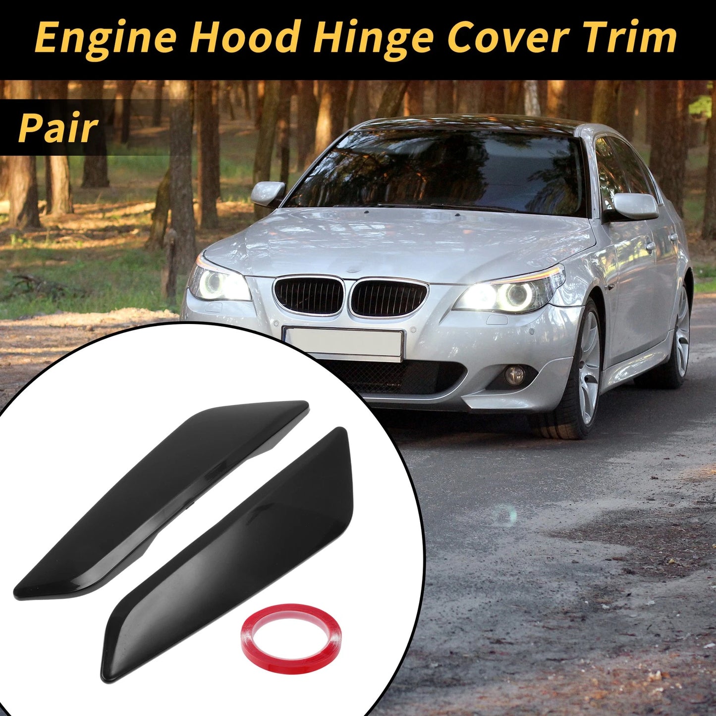 Engine Hood Hinge Covers for BMW G30 5 Series (2017-2023) Black 2 x