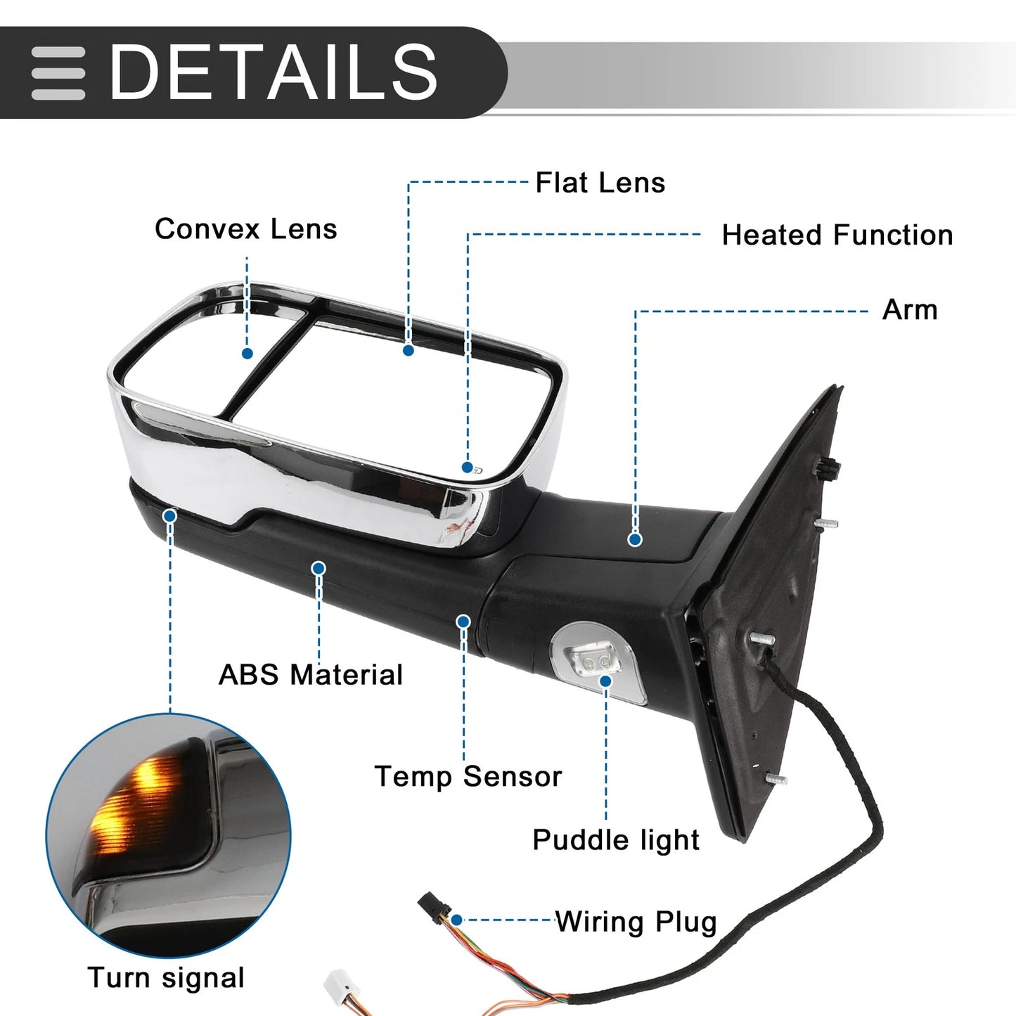 Tow Mirrors for Dodge Ram 1500 with Turn Signal Light Silver Tone