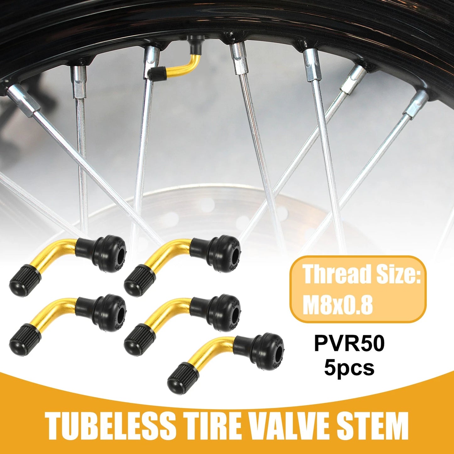 5 Pcs PVR50 Tubeless Tire Valve Universal for Cars Motorcycles Gold Tone