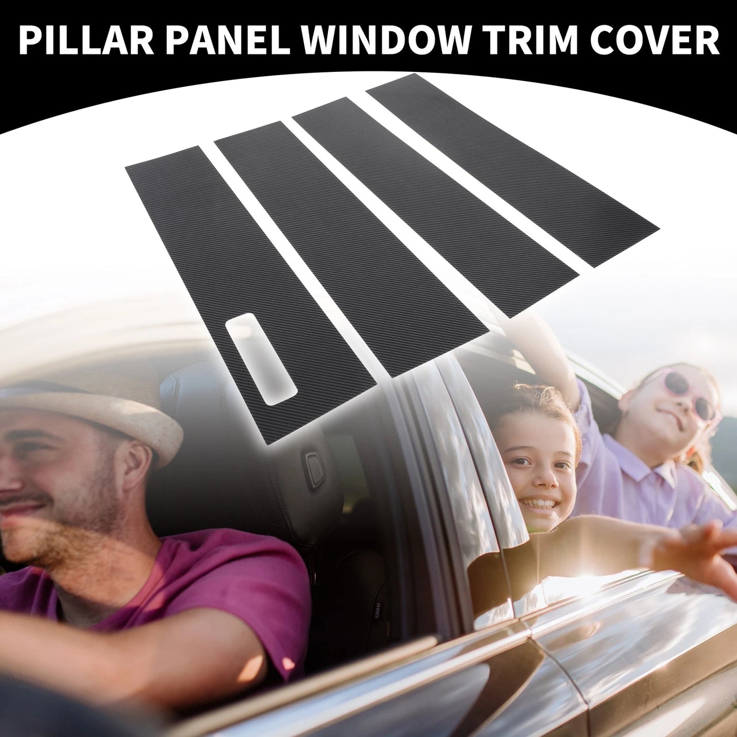 4pcs Car Pillar Window Trim Covers for Ford F-150 (2015-2021) Black Carbon Fiber