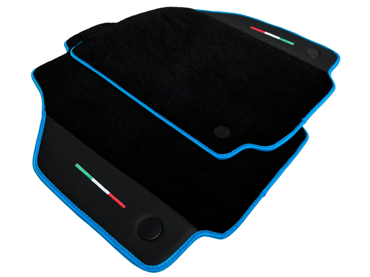Black Floor Mats for Ferrari 488 GTB with Alcantara Leather Blue Trim