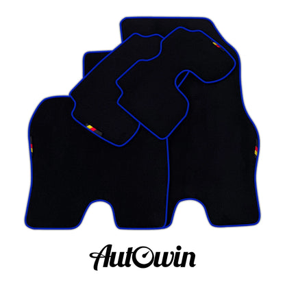 AutoWin Black Floor Mats for BMW i8 (2014-2017) with Dark Blue Trim