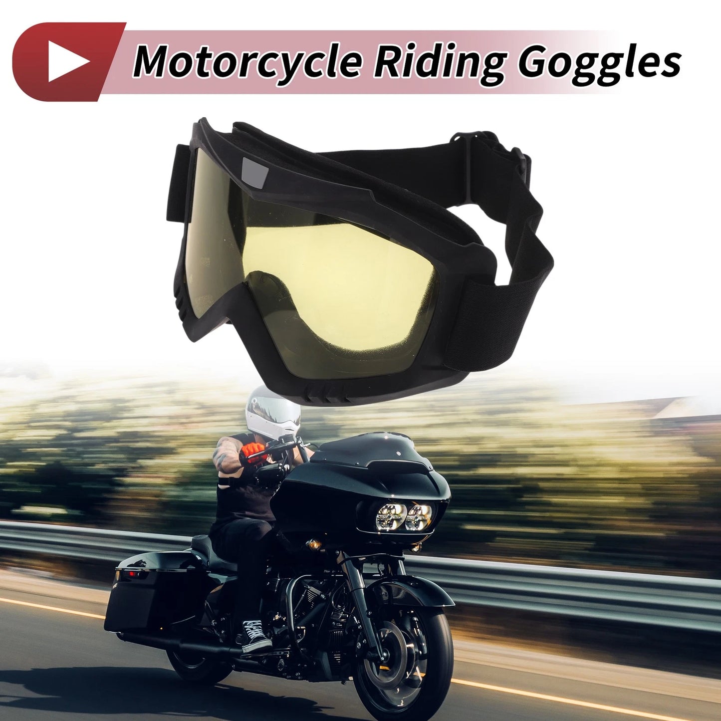 Goggles for Motorcycle Riding Yellow Lens Black Frame PC Cycling Sunglasses