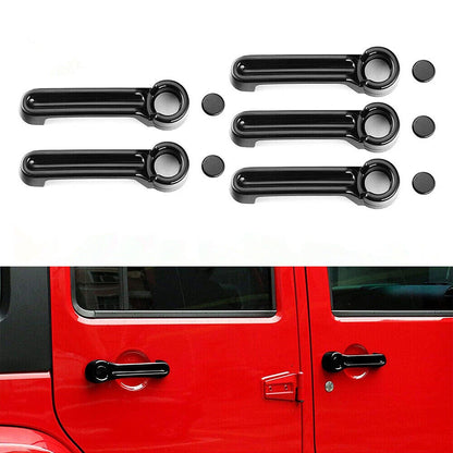 5 x Black ABS Outside Door Handle Cover Trim Set for Jeep Wrangler (2007-2018)