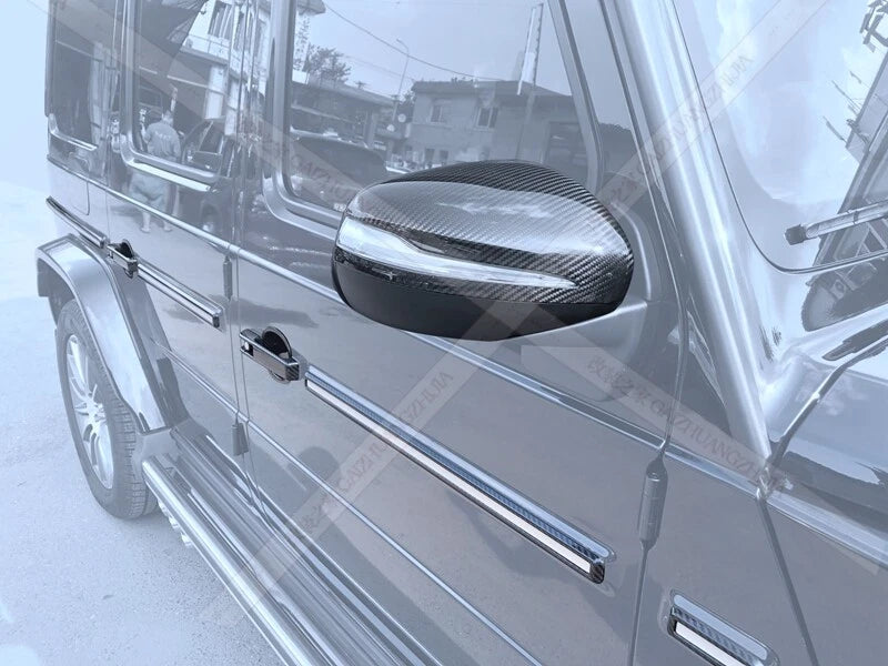 Glossy Carbon Fiber Mirror Covers for Benz W464 W463A G-Class (2019-2023)