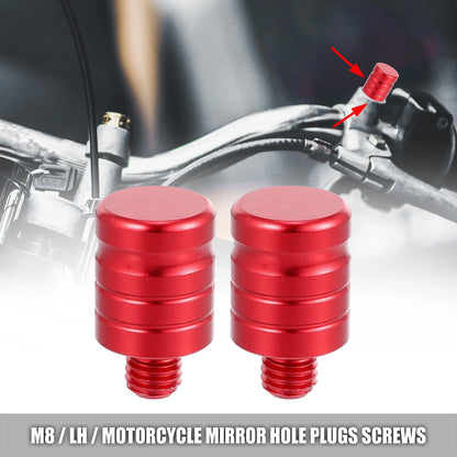 2 x M8x1.25 Motorcycle Left Side Mirror Hole Plug Cap Screws Red for Universal