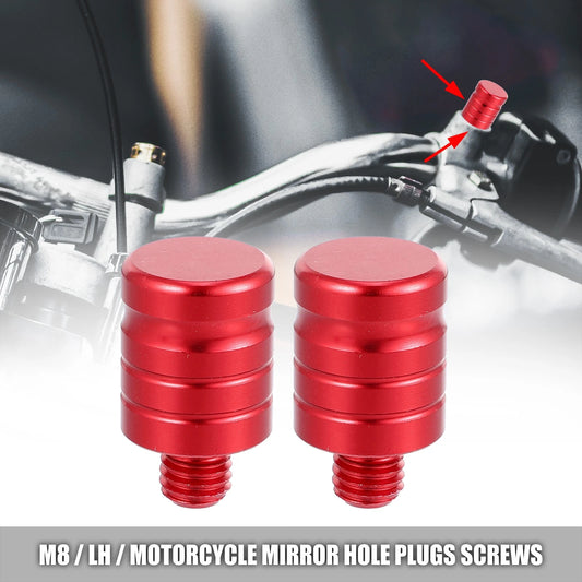 2 x M8x1.25 Motorcycle Left Side Mirror Hole Plug Cap Screws Red for Universal