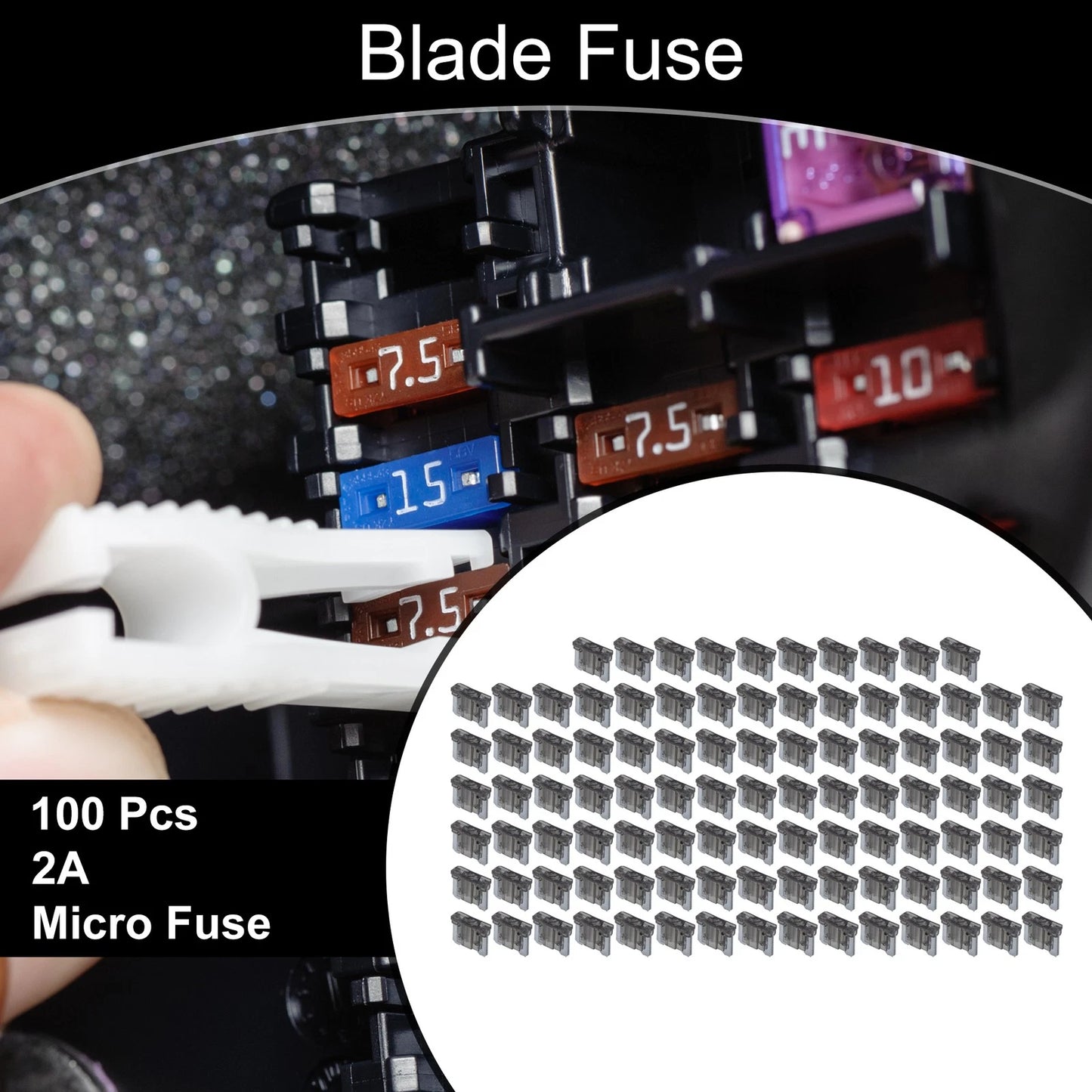 Micro Fuse 100 Pcs 2A Blade Fuse for Car Boat Truck RV Motorcycle