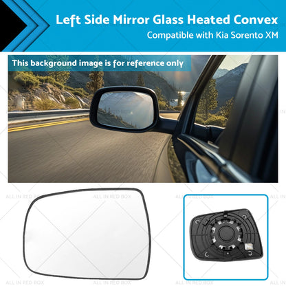 Heated Convex Left Side Mirror Glass with Base for Kia Sorento (2011-2015)