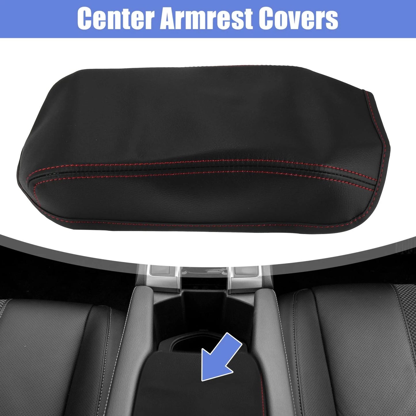 Microfiber Leather Armrest Cover Pad for Honda Civic (2012-2015) Black/Red