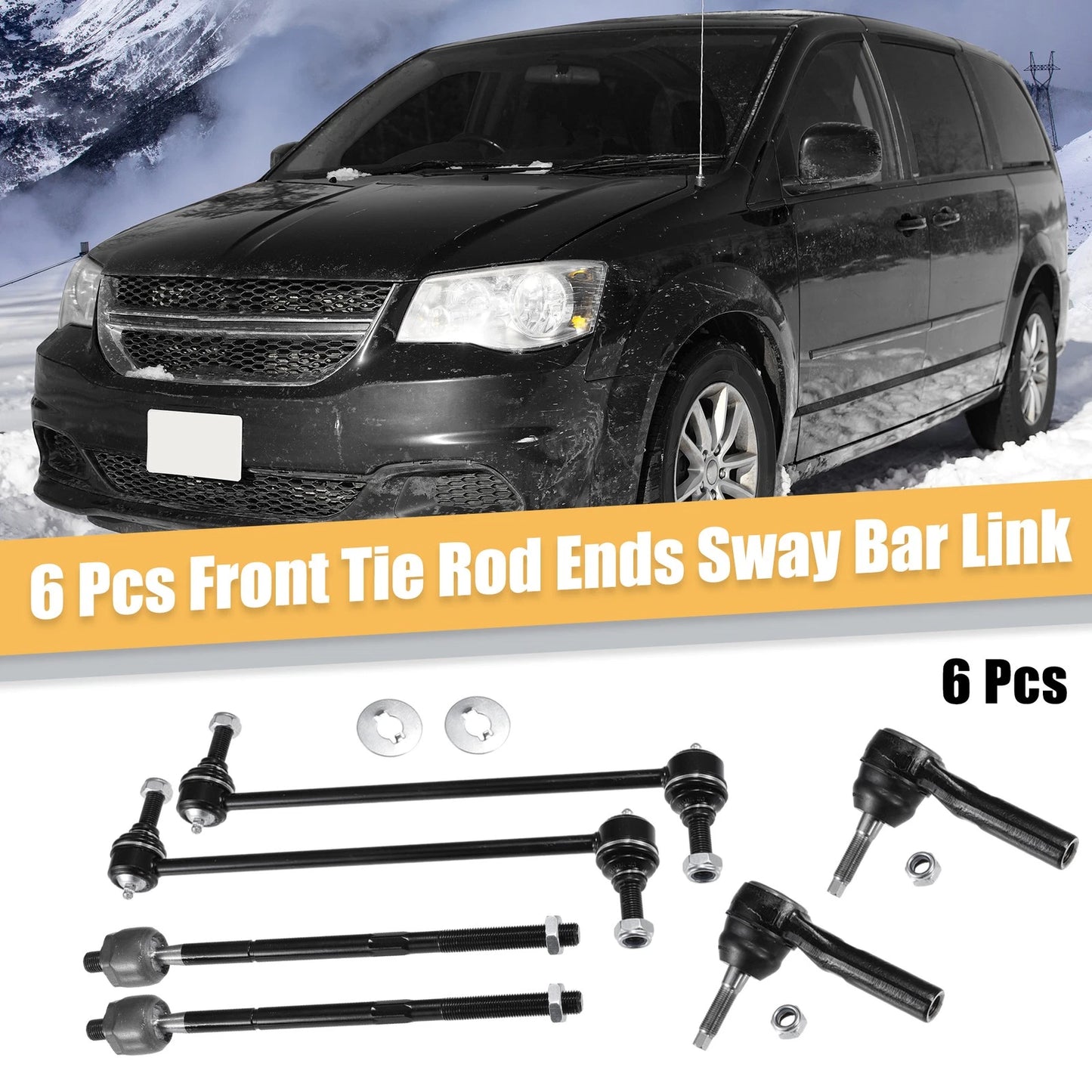 6 x Front Inner Outer Tie Rod Ends & Sway Bar Links for Chrysler Voyager (01-03)