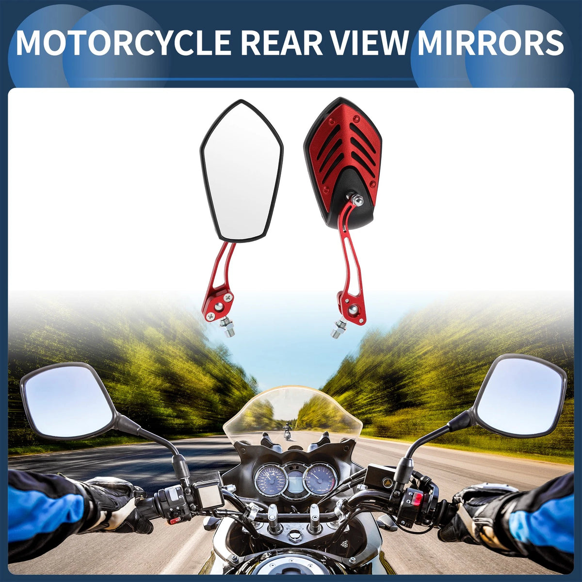 M8/M10 Rear View Mirror Handlebar for Motorcycle Aluminum Alloy Black Red