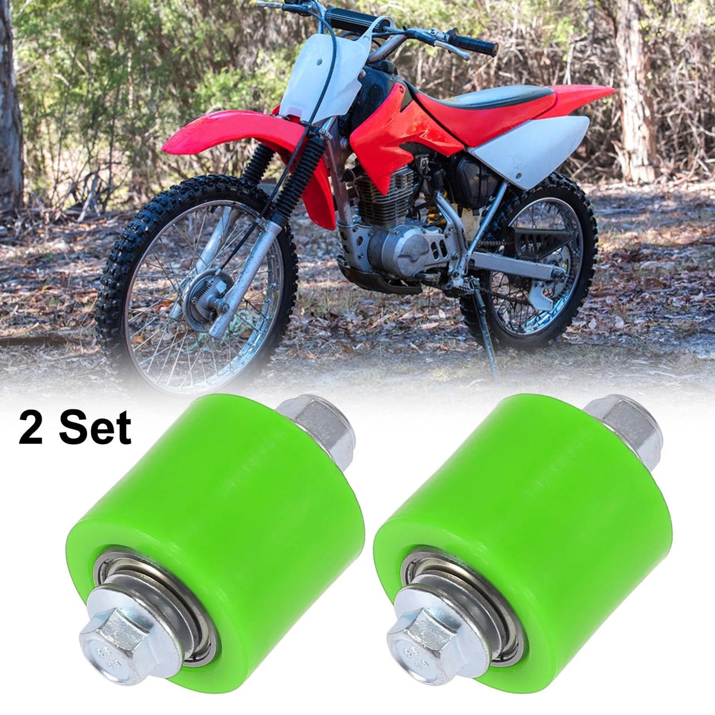 2 x Set 8mm Motorcycle Chain Pulley Roller Slider Wheel Guide Green