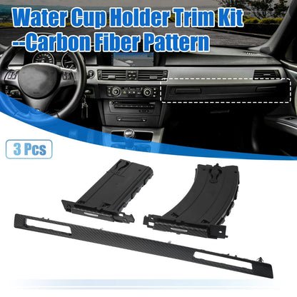3 x Car Cup Holder Set Trim for BMW 3 Series (2012-2019) Carbon Fiber Pattern