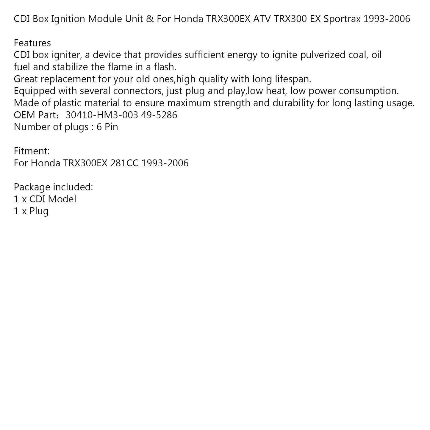 CDI Box Module for Honda TRX300EX Sportrax 2x4 (1993-2006)