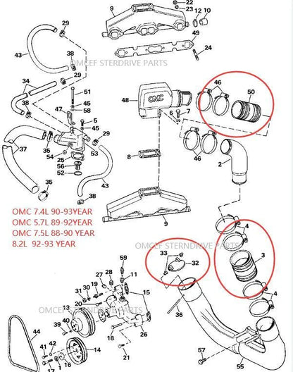 Elbow Exhaust Hose for OMC Sterndrive Volvo Penta 4.3-8.2