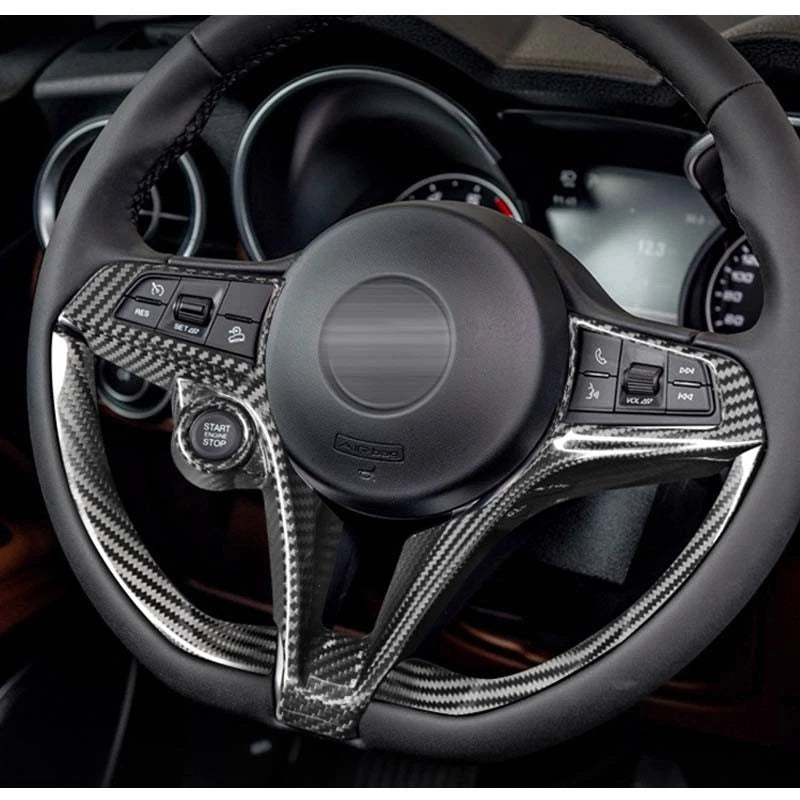 100% Carbon Fiber Steering Wheel Cover Kit for Alfa Romeo Stelvio 2017-19 Gloss