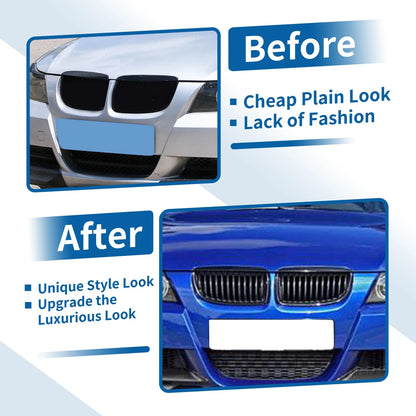 Hood Bumper Grille for BMW 325i E90 (2006-2013) Matte Black Pair