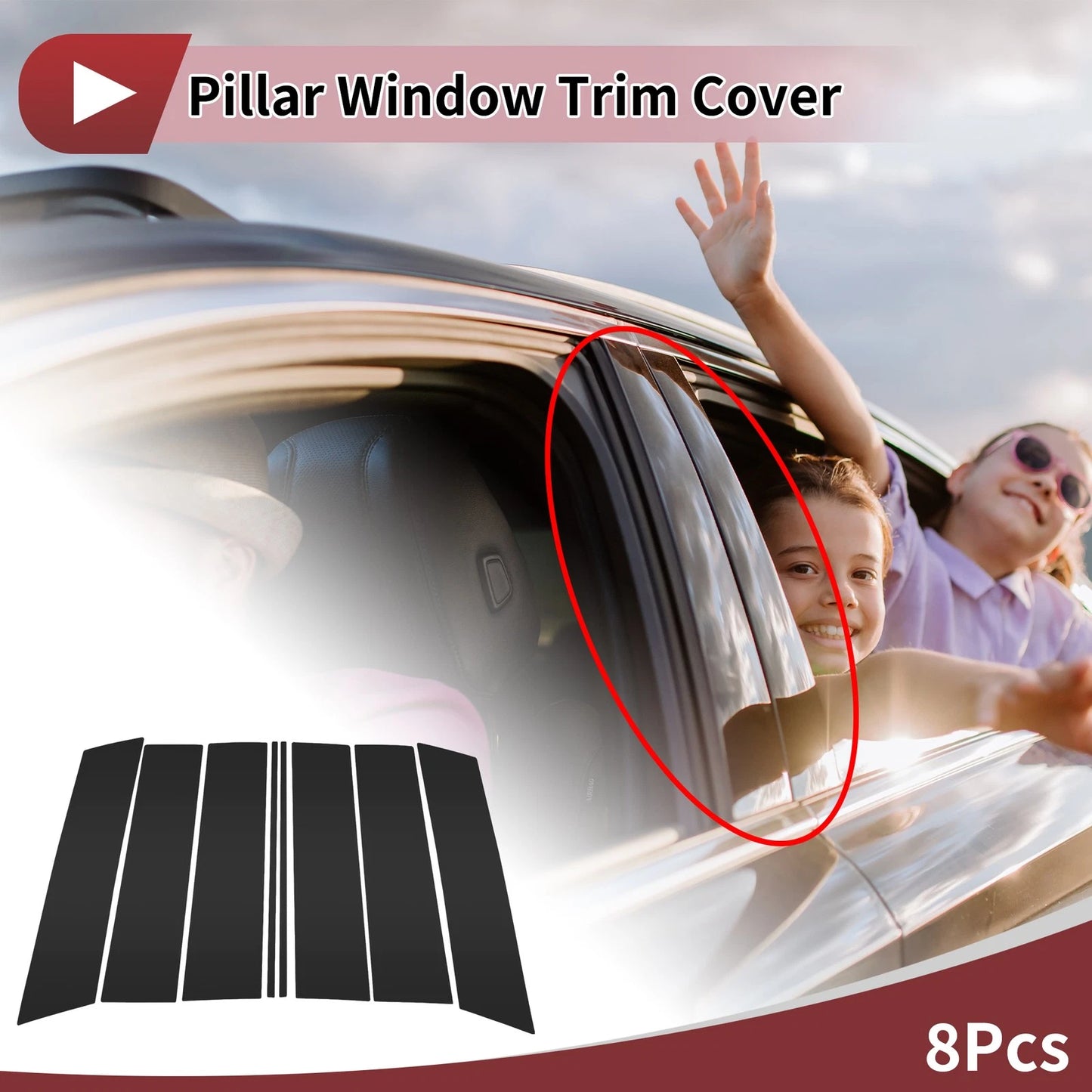 8 Pcs Car Door Pillar Window Trim for Ford Expedition (2018-2023) Black