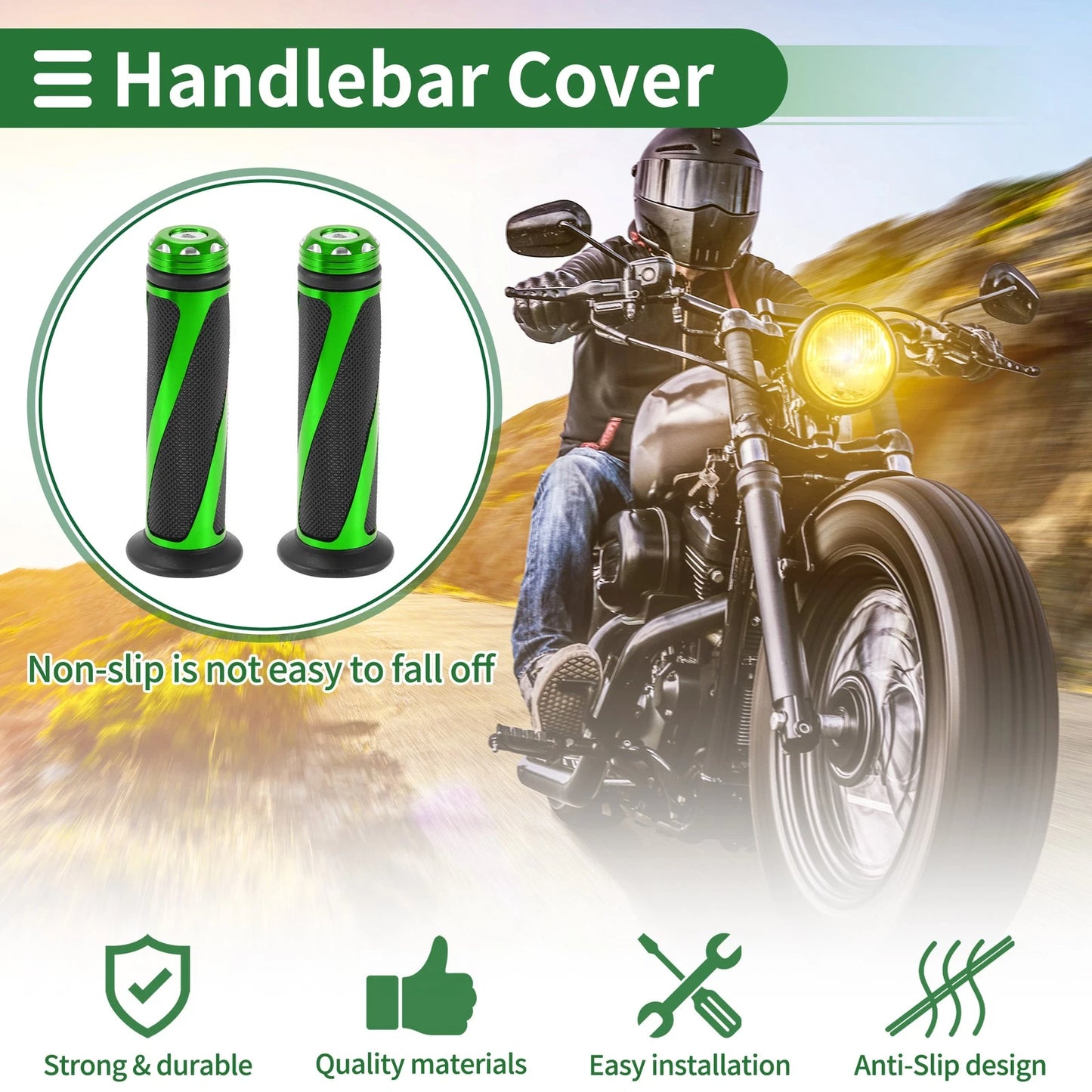 7/8" 22mm Hand Grips Aluminum Alloy Black Green for Motorcycle