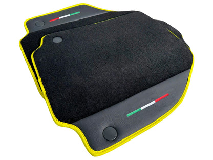Floor Mats for Ferrari 488 GTB Black Tailored Carpets with Yellow Trim