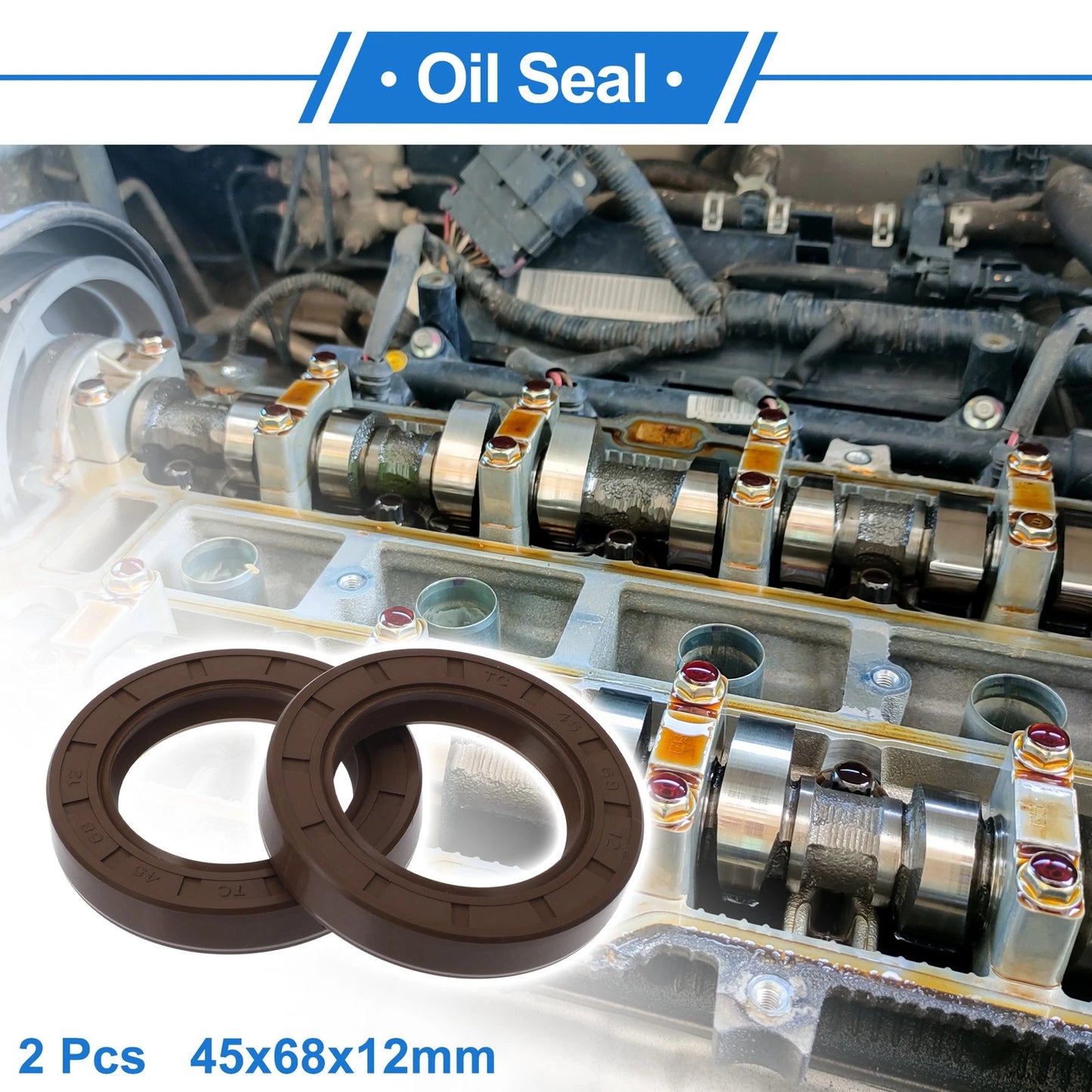 Oil Seal 45x68x12mm Brown 2 x Seal Ring Rotary Shaft Seal FKM Rubber