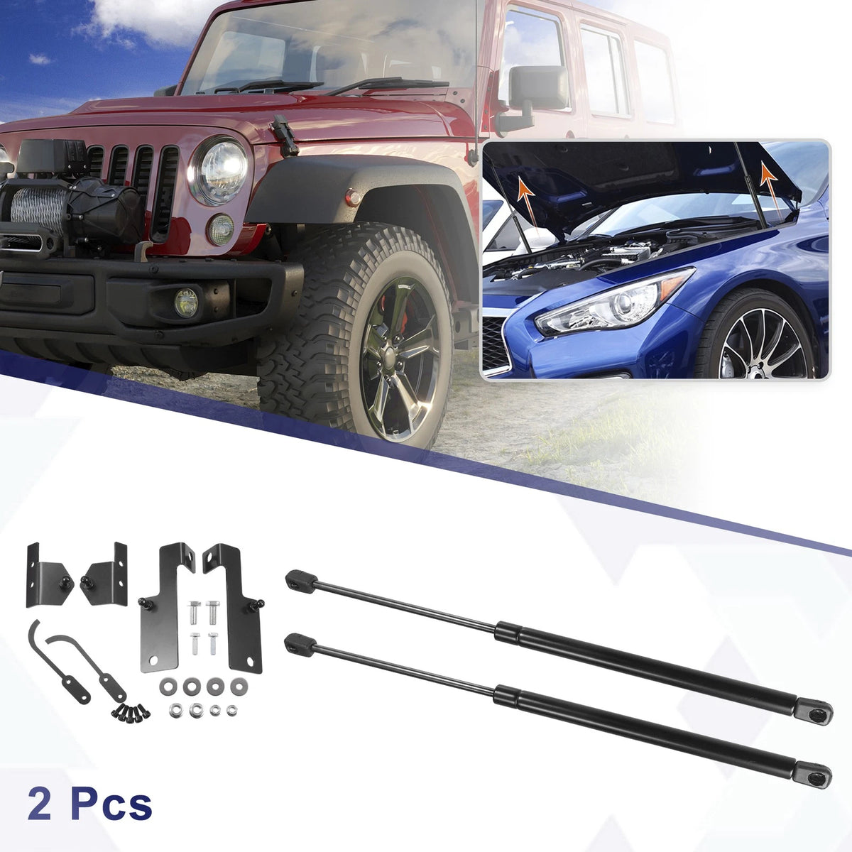 Front Hood Lift Supports for Jeep Wrangler (JK) 2007-2018 Black