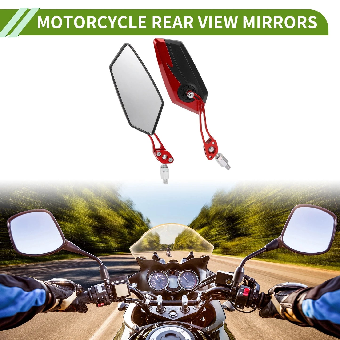 Rear View Mirror Polygonal Shape Black Red Aluminum Alloy for Motorcycle