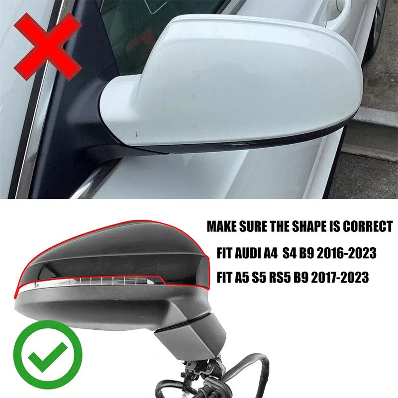 Gloss Black Mirror Cover Caps for Audi A4 B9, S4, A5, S5, RS5 (2016-2022)