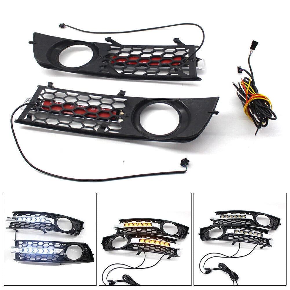LED Honeycomb Hex Mesh Fog Light Grille + Wiring for Audi A4 B6 (2001-2005)