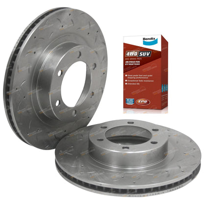 2 x Front Slotted Disc Rotor+Brake Pads for Prado GRJ KDJ KZJ120 RZJ120