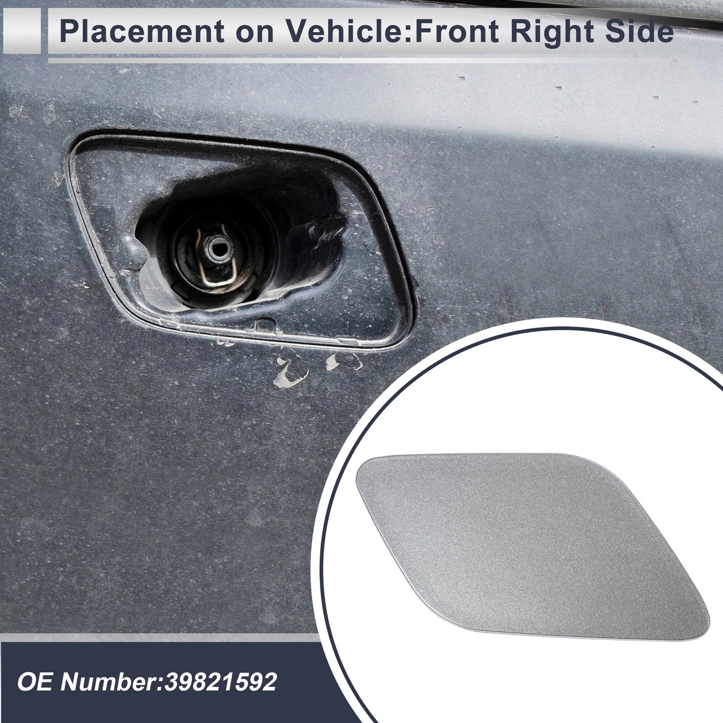 Gray Front Right Bumper Headlight Washer Nozzle Cover for Volvo XC60 (2010-2023)