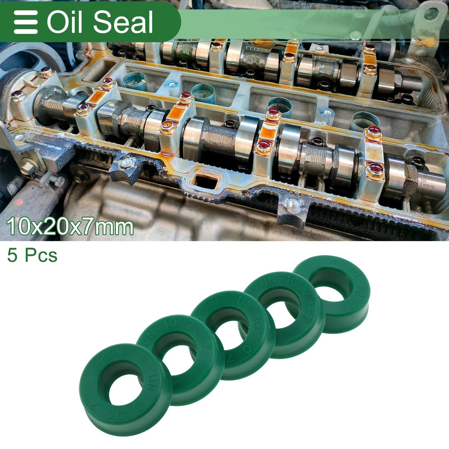 Oil Seal 10x20x7mm Rotary Shaft Seal TPU Green 5 Pcs