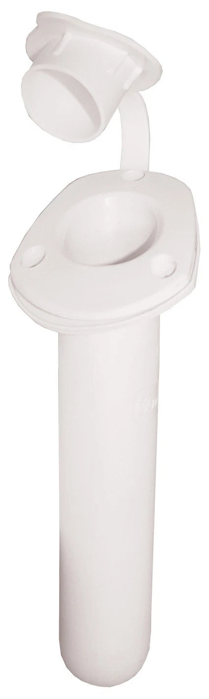 4 Boat Recessed White Fishing Rod Holders & Caps 30° Angle Drain Hole