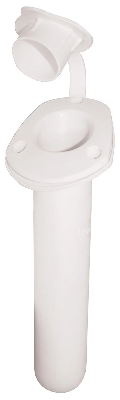 4 Boat Recessed White Fishing Rod Holders & Caps 30° Angle Drain Hole
