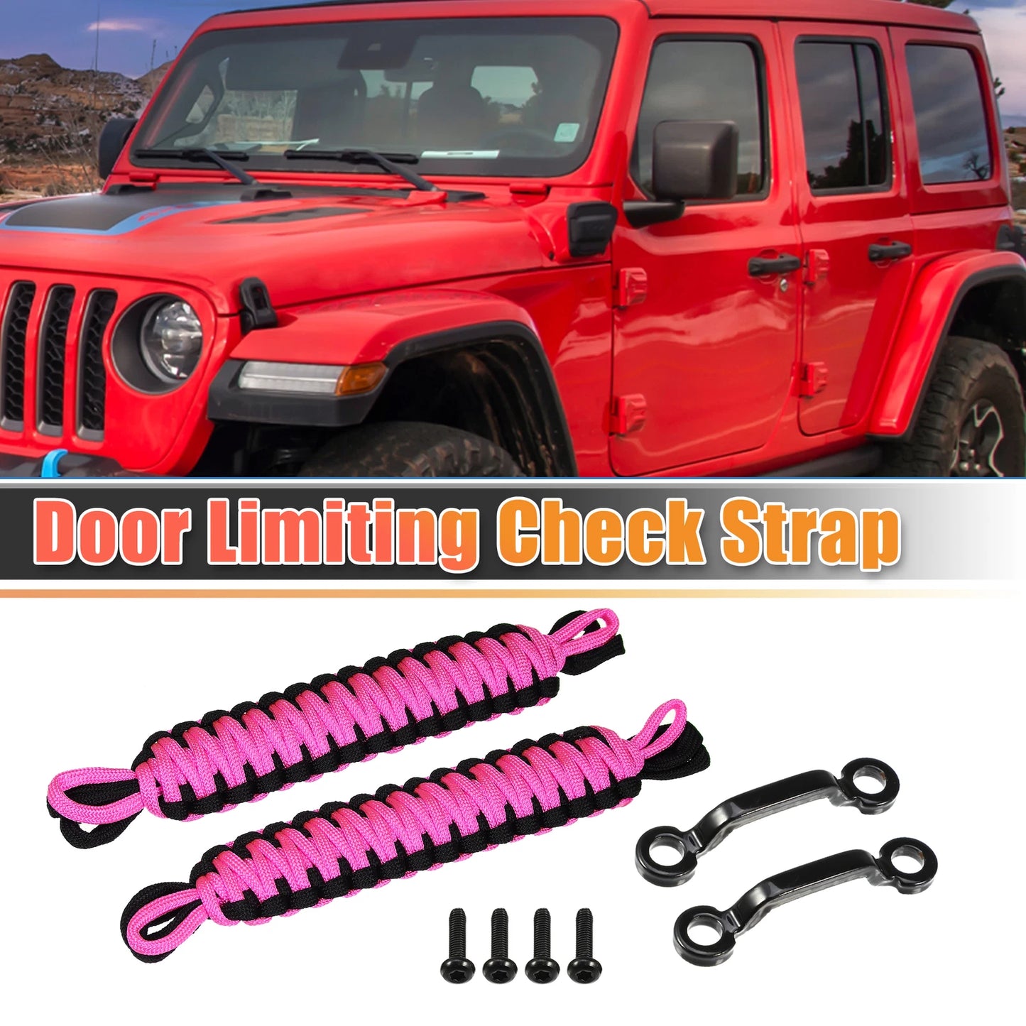 Car Door Limiting Straps  for Jeep Wrangler JK JL (2018-2023) Black Pink