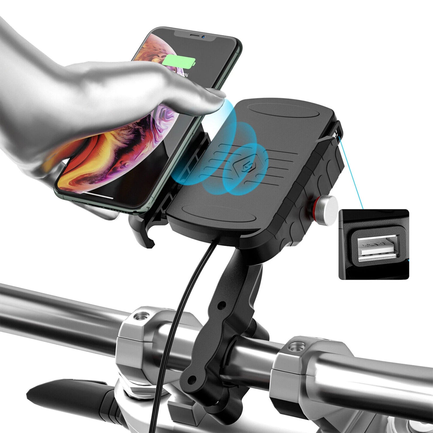 15W Wireless Charging Pad for Motorcycle Scooter (Universal, Black)