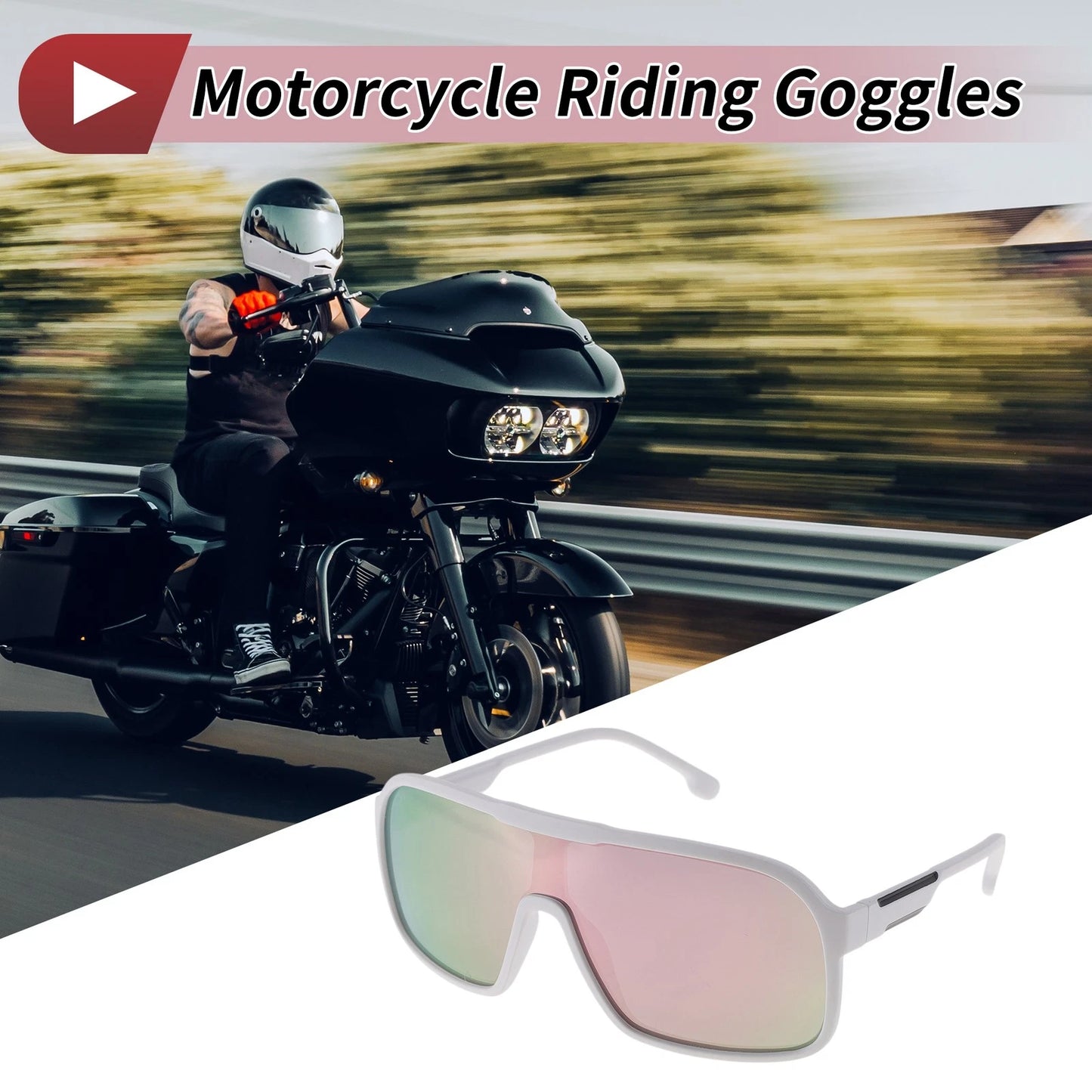 Motorcycle Riding Goggles Pink Lens Black White Frame UV400