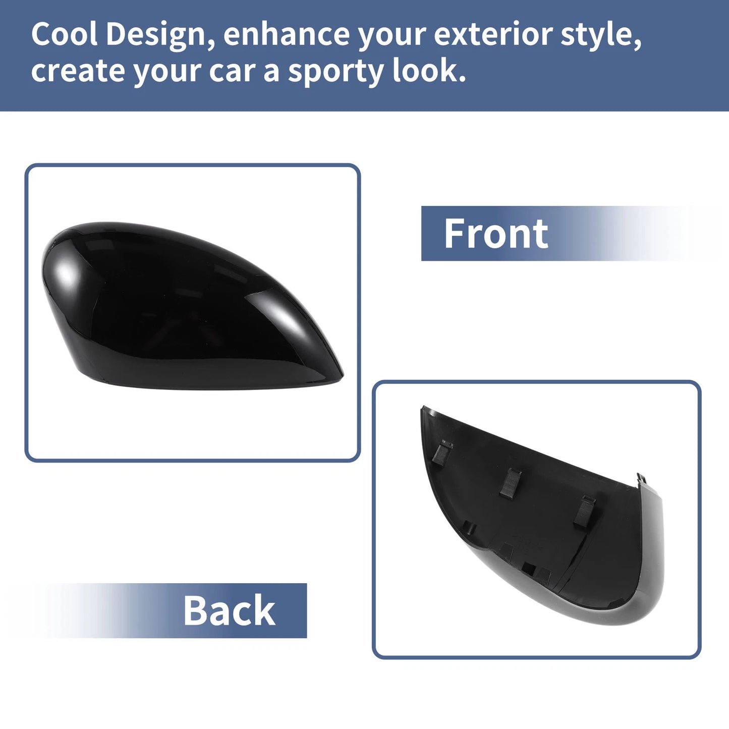 Gloss Black Left Right Mirror Cover Cap for Ford Fiesta MK7 (2008-2017)