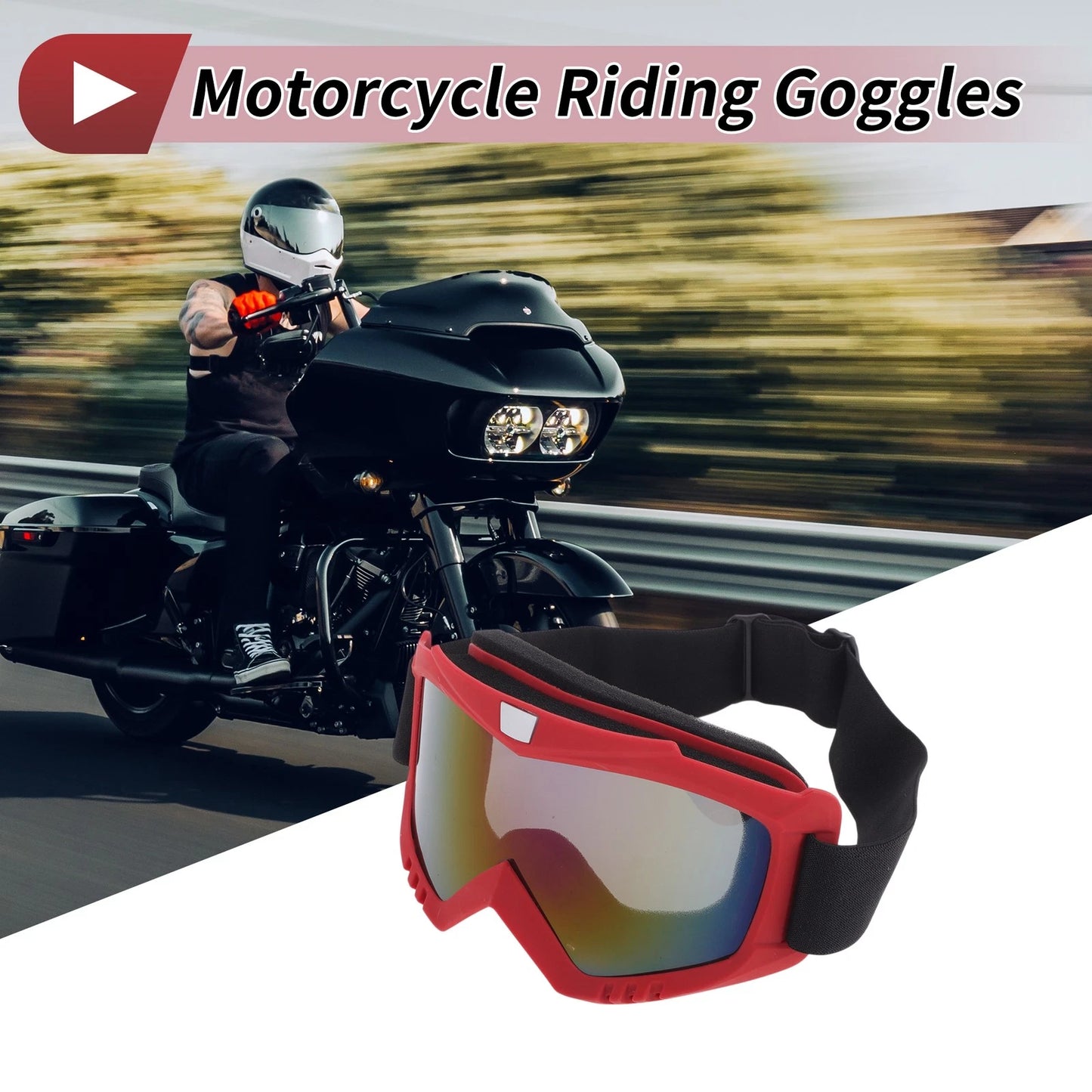 Motorcycle Riding Goggles Blue Purple Lens Red Frame PC Cycling Sunglasses