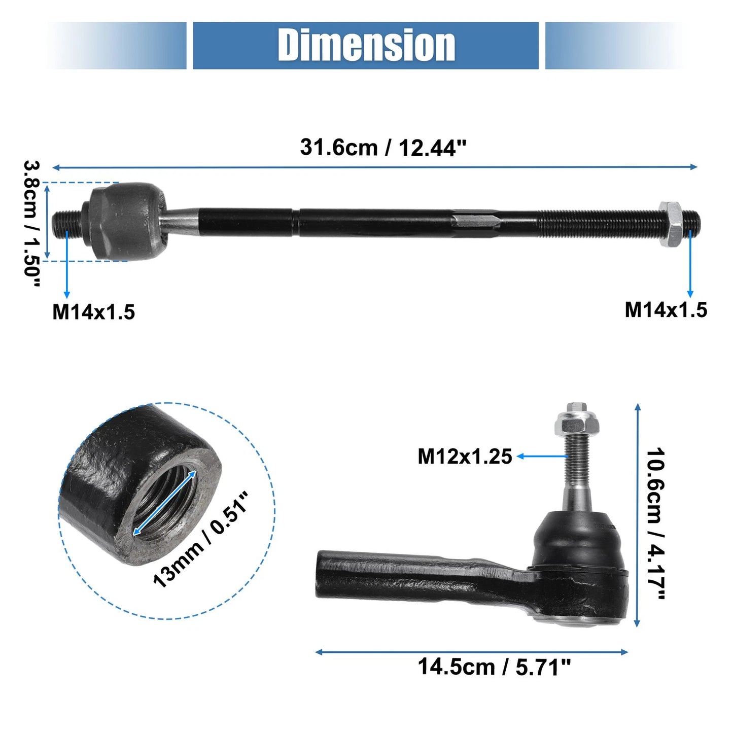 4 Pcs Front Inner & Outer Tie Rod End Link Set for Dodge Caravan
