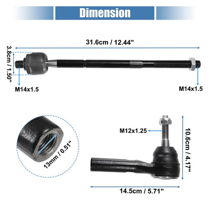 4 Pcs Front Inner & Outer Tie Rod End Link Set for Dodge Caravan