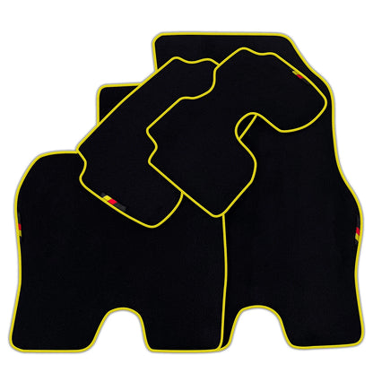 AutoWin Black Floor Mats for BMW i8 with Yellow Trim (2014-2017)