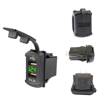 LED Dual USB Charger with Voltmeter Rocker Switch DC12V for Car