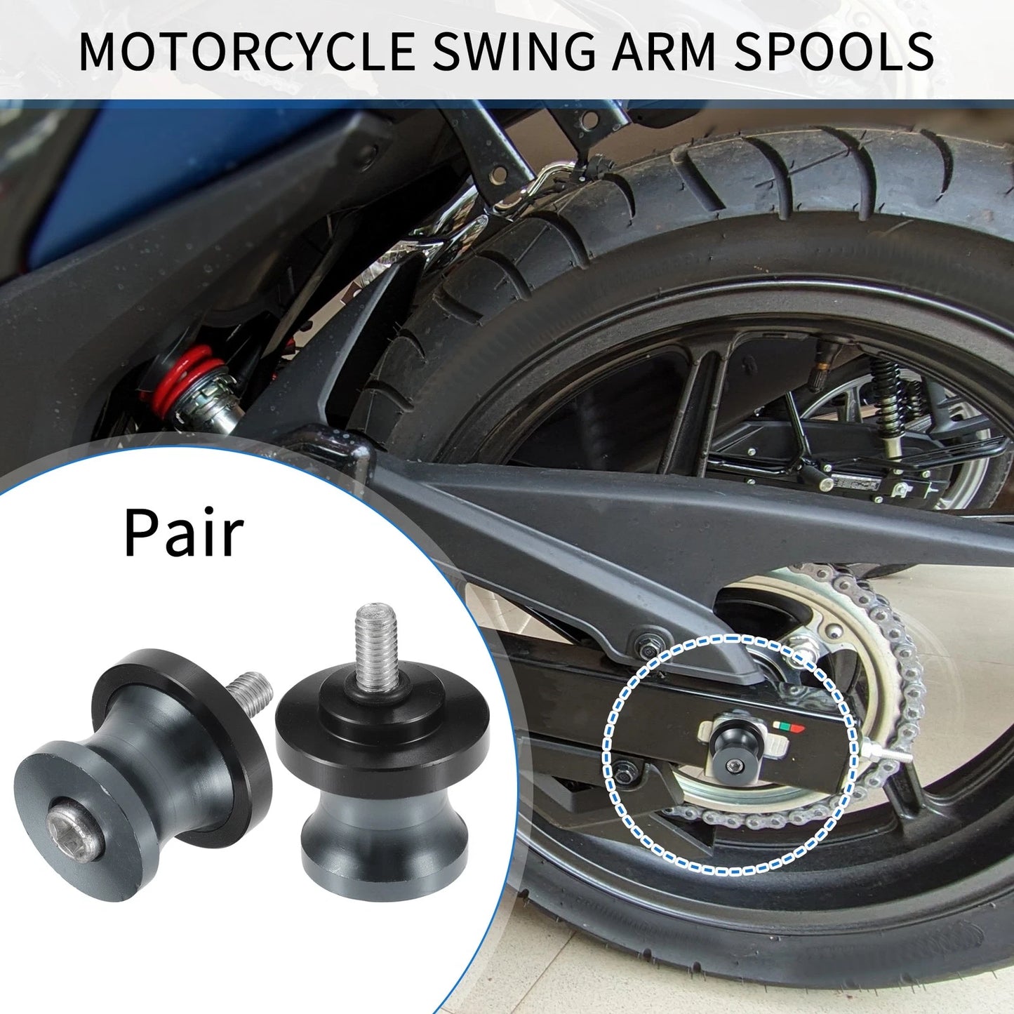 Pair Motorbike Swingarm Spools 6mm CNC Swing Arm Spools Slider Titanium Tone