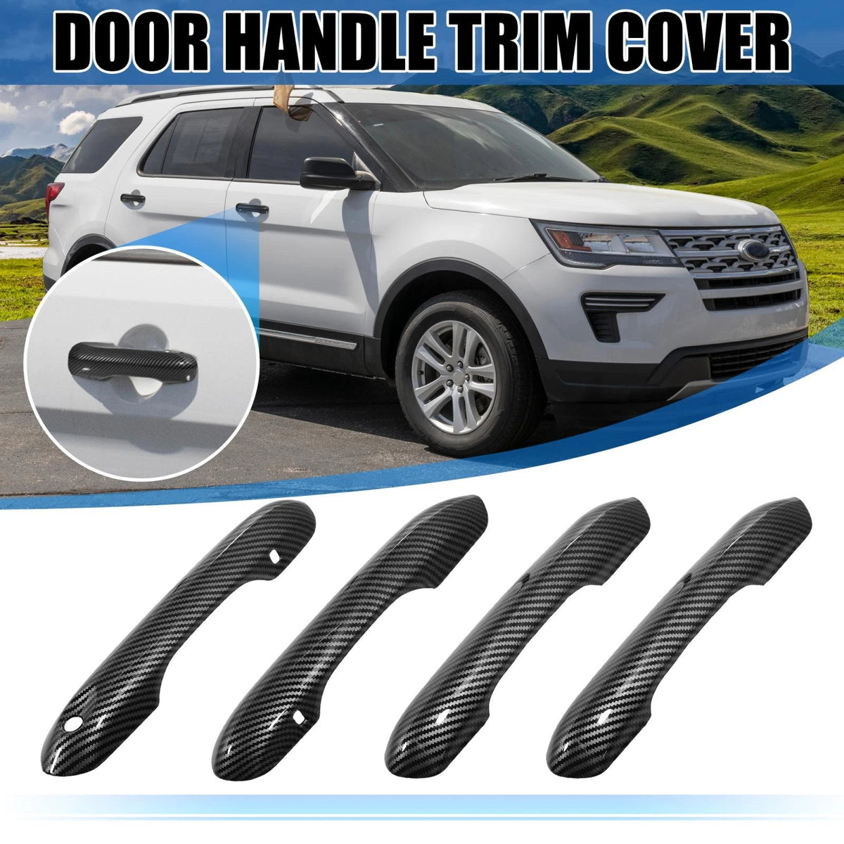 4 x Door Handle Trim Covers for Ford Explorer (2020-2022) Carbon Fiber